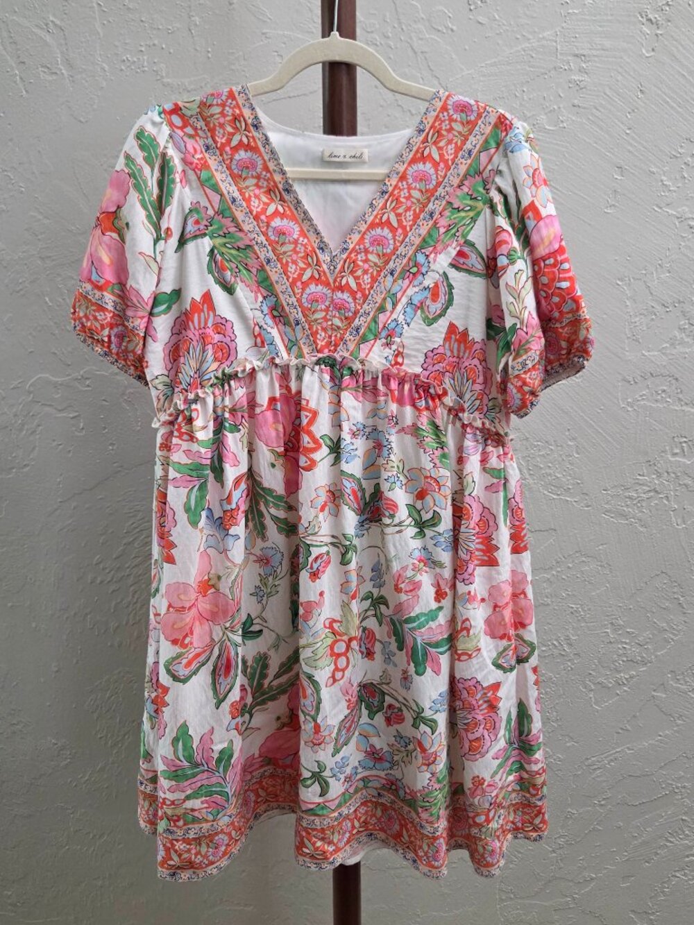 D45. Boho Floral Empire‎ Waist Dress